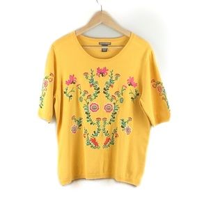 Chelsea & Theodore Yellow Floral Embroidery Sweater Size L
